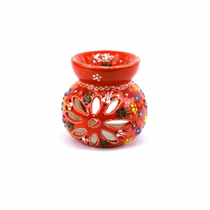 Lotus Çiçeği Çini Buhurdanlık - Mercan Kırmızı