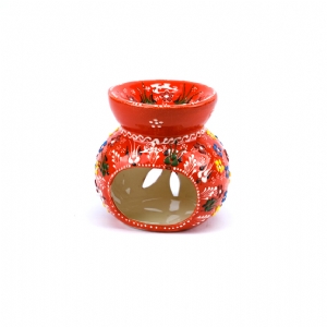 Lotus Çiçeği Çini Buhurdanlık - Mercan Kırmızı