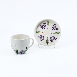 Mor Çiçekli Papatya Desenli Kahve Fincanı