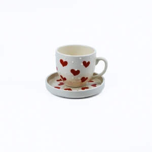 Kalp Desenli Seramik Fincan