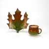 Yeşil-Kahve Akçaağaç Yaprak Tabaklı Kahve Fincanı